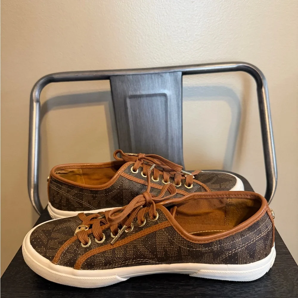 Michael Kors Boerum MK Logo Sneakers Brown Monogram Lace Up Shoes 6.5